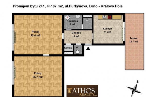 Pronájem bytu 2+1 s terasou – Brno, Královo Pole, ul. Purkyňova